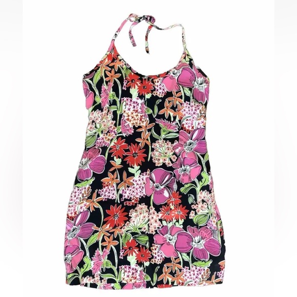 Lilly Pulitzer Silk Black Flower Market Print Halter Sun Dress Sz 8 Zip Up Mini - Picture 10 of 10